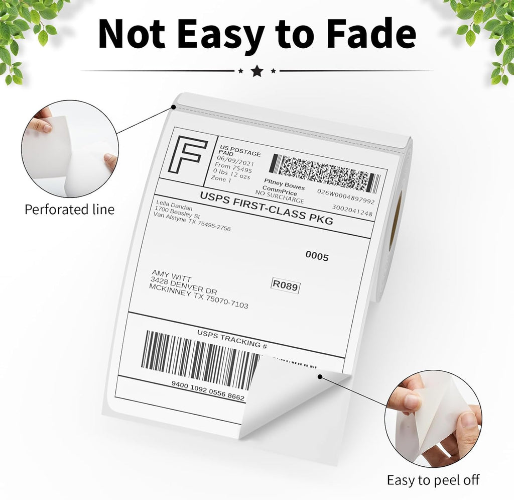 FungLam 4"X6" Thermal Shipping Labels, 4X6 Labels,White Mailing Shipping Labels, Perforated, 250 Labels,Compatible with iDPRT, JADENS and Rollo. - Image 3