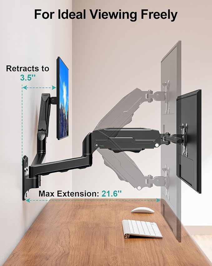 MOUNT PRO Dual Monitor Wall Mount for 13 to 32 Inch Screens, Wall Monitor Arm for 2 Monitors, Each Holds Up to 19.8lbs, Full Motion Wall Monitor Mount with VESA 75x75/100x100, Home Office Setup - Image 5
