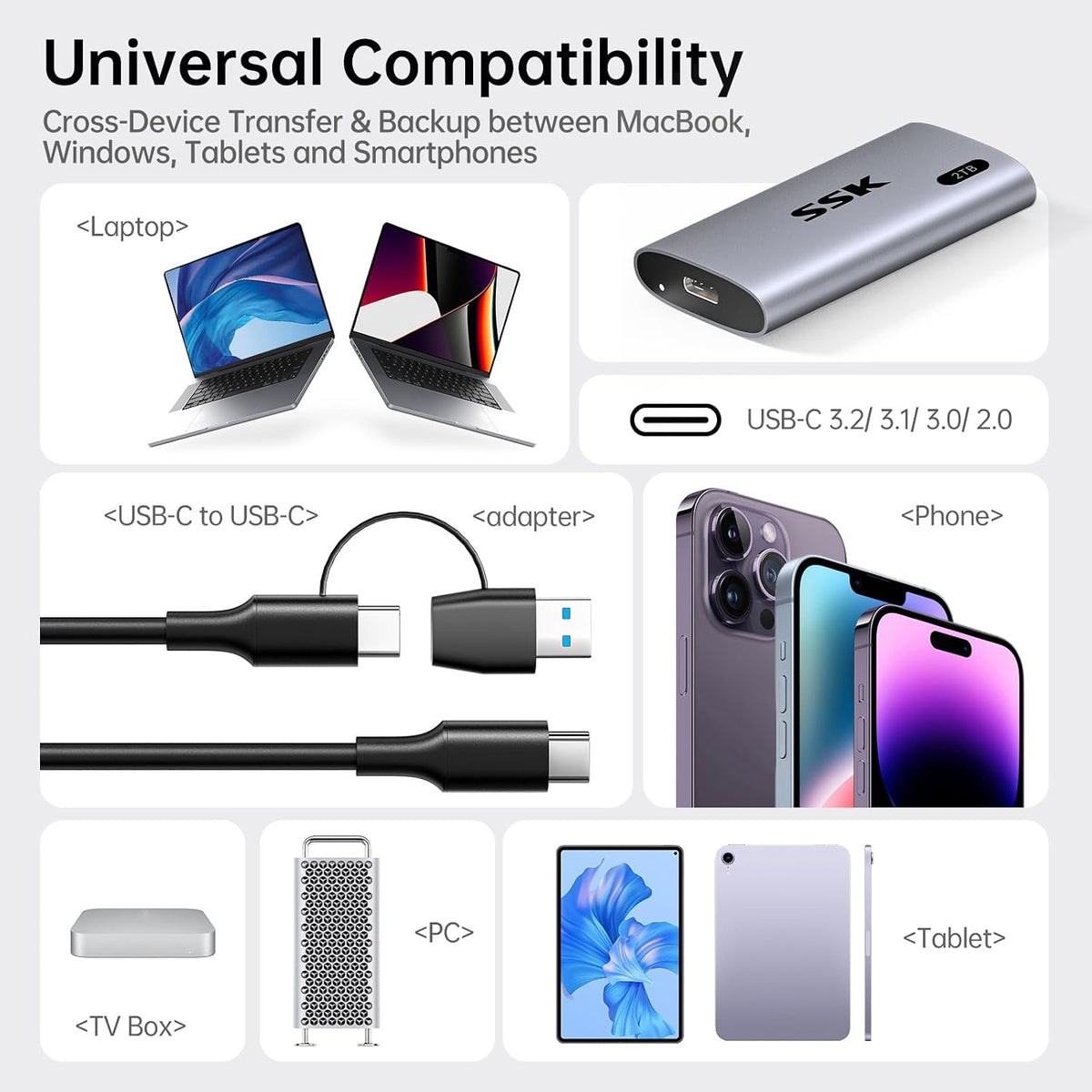 SSK 2TB Portable SSD External Hard Drive Solid State Drive Up to 550MB/s - Image 6
