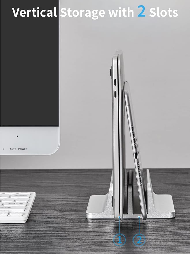 JARLINK Double Vertical Laptop Stand, Adjustable Aluminum Desk Dock, Black | Vertical Laptop Holder Fits up to 17.3" Notebooks, Space-saving Desktop Organizer for MacBook, Surface, Dell & Gaming Laptops - Image 6