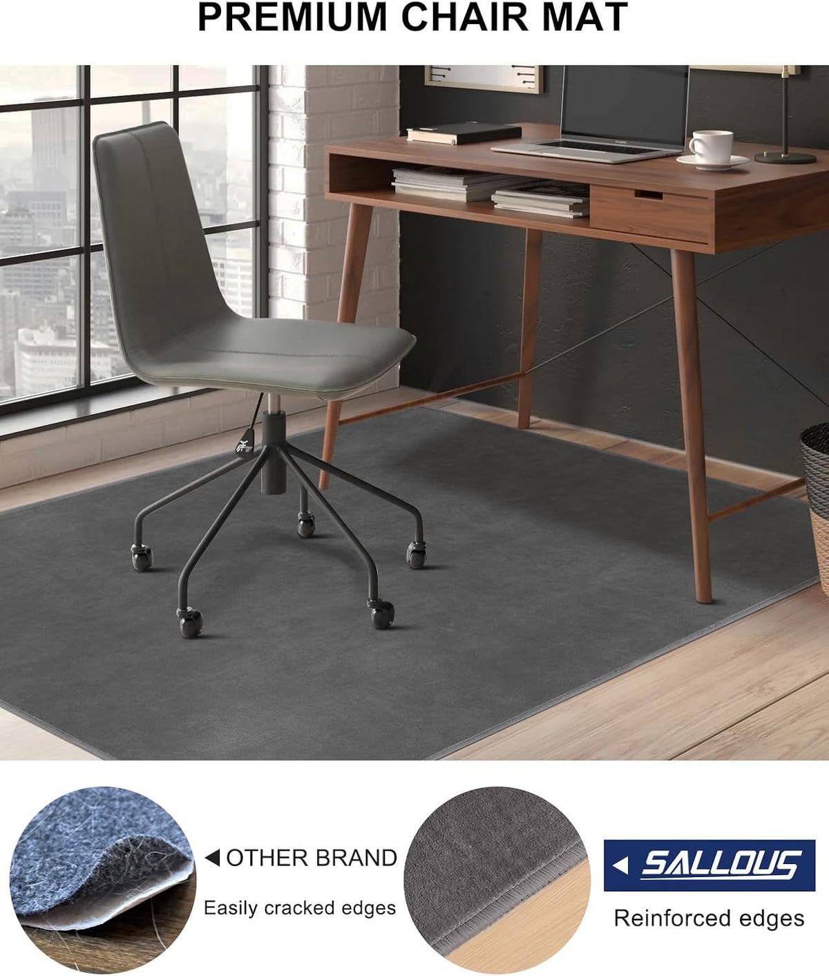 SALLOUS Chair Mat for Hard Floors, 60"x71" Washable Chair Mat Under Desk, Smooth Rolling Desk Chair Mat, Anti Slip Hard Floor Protector, Noise Reducing Desk Rug for Home Office Chair (Dark Gray) - Image 5