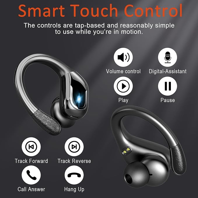 Ltinist Wireless Earbud, Bluetooth 5.3 Headphones Pure Bass Sound with Earhooks, 75H Battery Over Ear Headphones with Dual-LED Display, IP7 Waterproof Earphones Built-in Microphone for Running Sports - Image 7