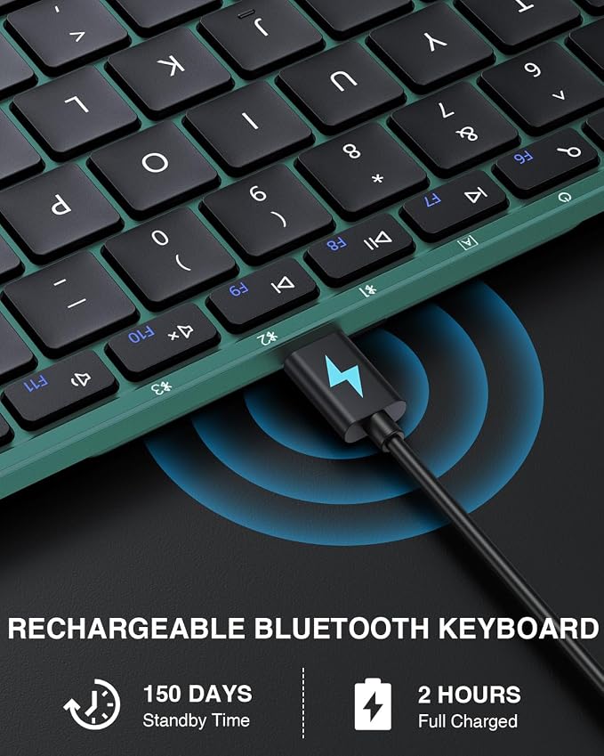ProtoArc XK01 Full-Size Foldable Bluetooth Keyboard for Travel, Green | 105 keys, number pad, 0.65in keycaps, 3-device Bluetooth 5.1 switching, USB-C charging, for laptop tablet phone - Image 7