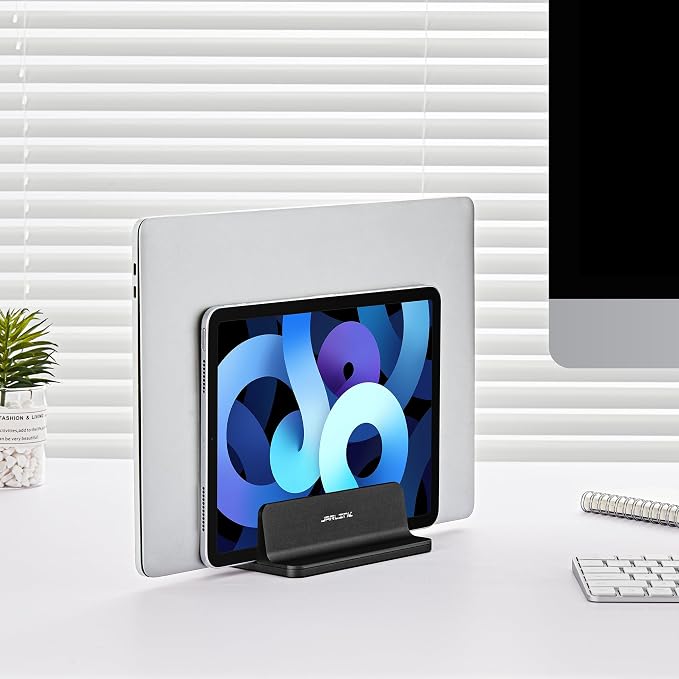 JARLINK Vertical Laptop Stand, Adjustable Aluminum Desktop Holder, Black | Vertical Laptop Holder Fits up to 17.3" Notebooks, Space-saving Desktop Organizer for MacBook, Surface, Dell & Gaming Laptops - Image 8