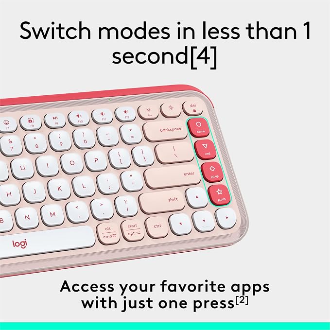 Logitech POP ICON Keys Wireless Bluetooth Keyboard - Rose and Off-White | Comfortable typing, programmable keys, easy-switch between up to 3 devices, for laptop, tablet, PC - Image 5