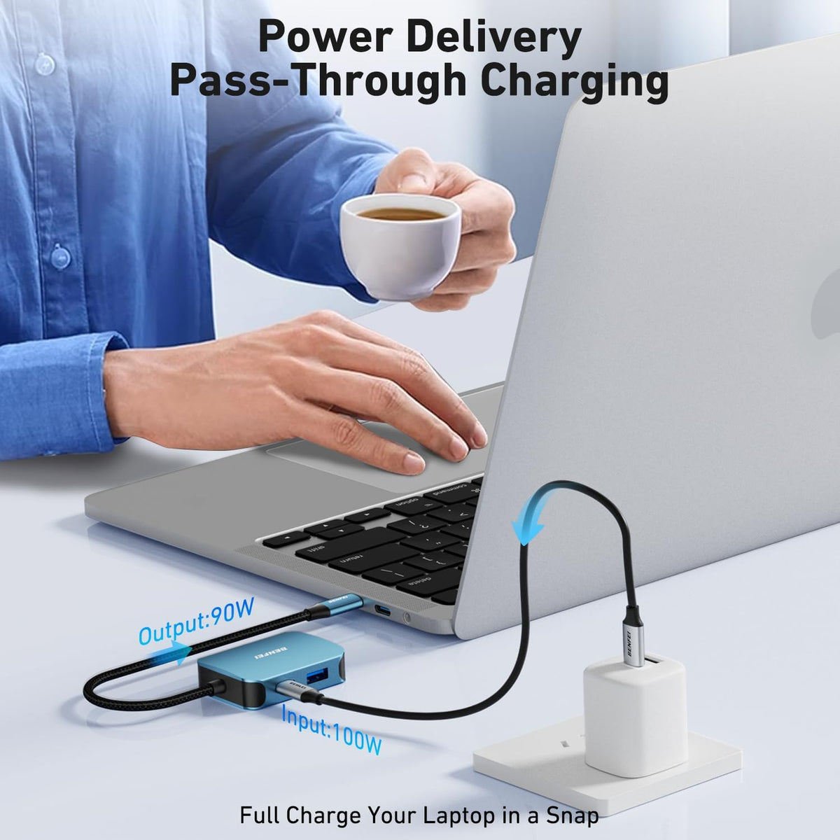 BENFEI USB C HUB 4in1, USB Type-C to HDMI VGA Adapter,USB C to USB Adapter - Image 3