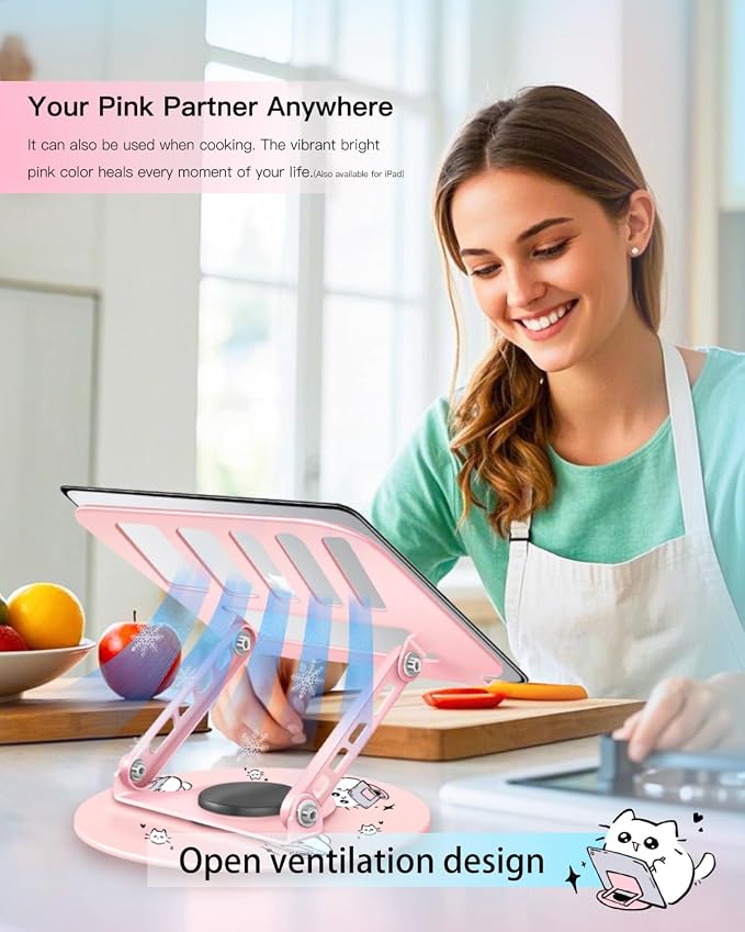 Upgraded Pink Swivel Laptop Stand - 360° Rotating Base & Foldable|Cute Dog Patterns for Healing Vibe|Fits MacBook & 13-15" Laptops|Ideal for Desk Work,Office,Travel,Home,Painting - Image 6