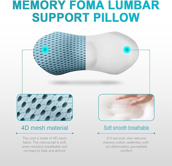 Lumbar Support Pillow for Office Chair, Memory Foam Lumbar Pillow for Lower Back Pain Relief (Blue) - Image 3
