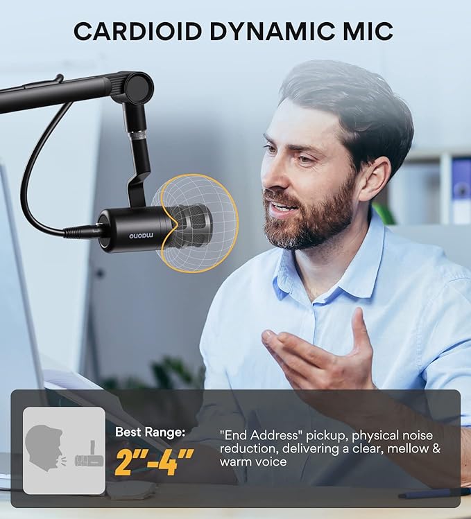 MAONO PD100 XLR Podcast Microphone, Cardioid Studio Dynamic Metal Desk Mic | Compatible with Audio Interface, Audio Mixer, Sound Card for Vocal Recording, Streaming, Voiceover, Music, Content Creation - Image 4