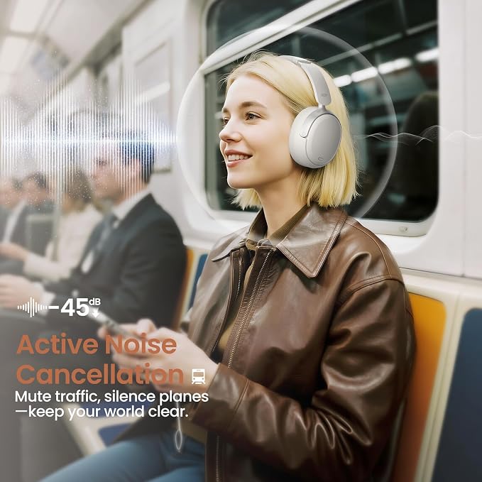 Acer OHR516 Noise Cancelling Headphones - Over Ear, 60H Battery, White | Memory foam for long wear, 40mm drivers for clear, USB-C fast charge, Light foldable for travel - Image 2