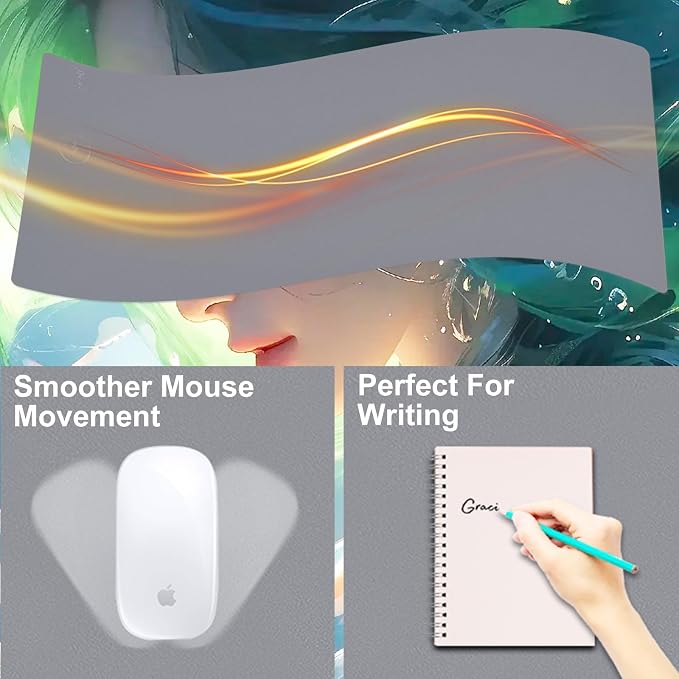 Desk Mat with Wireless Charging, Grey Mouse Pad with Wireless Charger, Desk Pad Matt for Desktop, Mousepad Gaming Large Mouse Pad, Leather Compute for Keyboard and Mouse, 32" x 16" - Image 4