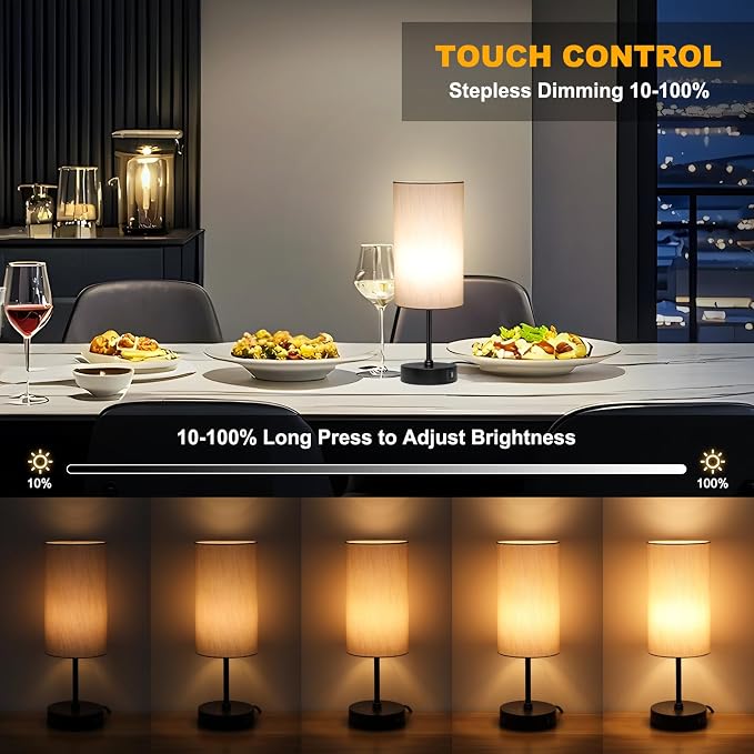 Table Lamp for Bedroom, 3 Color Temperatures, 7 RGB Colors, Adjustable Brightness, Dual USB Charging Ports, Ambience Nightstand Light with Grey Shade, Desk Lamp for Kids Reading Home Office - Image 4