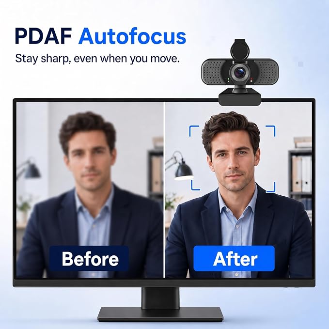 1080P Webcam with Microphone, USB Camera for PC and Laptop, Privacy Cover | For meetings, remote work, classes, streaming, and video calls; includes 105° wide view, privacy cover, and mini tripod - Image 3