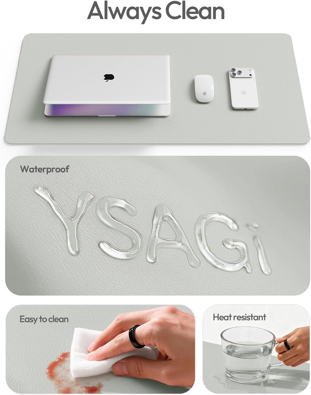 YSAGi Leather Desk Pad Protector, Office Desk Mat, Large Mouse Pad, Non-Slip PU Leather Desk Blotter, Laptop Desk Pad, Waterproof Desk Writing Pad for Office and Home (Light Grey,55" x 24") - Image 7