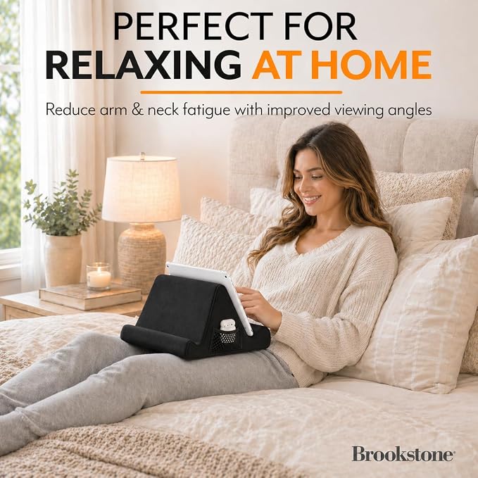 Brookstone Tablet Lap Cushion - Tablet and Phone Holder for Bed, Flights, and Travel, Two Angled Memory Foam Lap Desk for Reading and Hands Free Viewing, Compatible iPad and Kindle Accessories, Black - Image 2