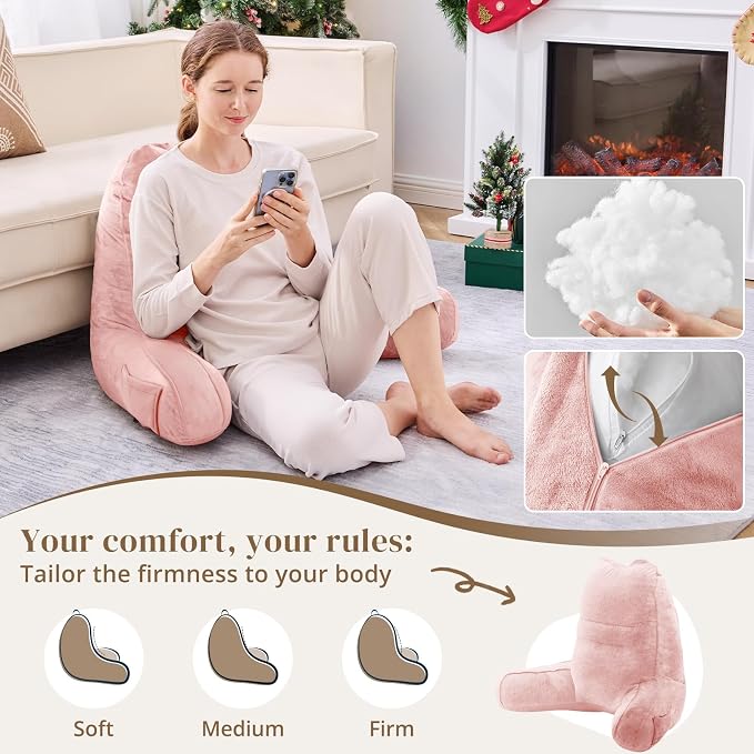 Sasttie Reading Pillow for Bed, Back Pillow for Sitting Up, Peach Pink | 21" Backrest Support Cushion for Couch, Sofa, and Floor, Dorm Essentials, OEKO-TEX, Adjustable Down Alternative Fill - Image 3