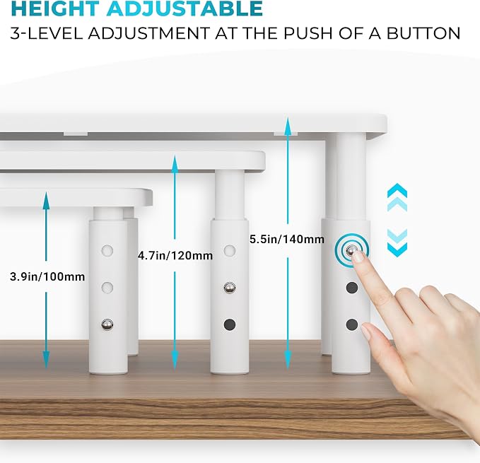 BONTEC Monitor Stand for Desk 2 Pack, 3-Level Height Adjustable, White | 14.5 x 9.1 in Ergonomic Metal Computer Stand with Pen Holder & Cable Management for Printer, Laptop and Office Workstation - Image 6