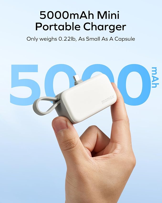 MOMAX Portable Charger 5000mAh Small Power Bank Wireless Portable Charger | PD 20W Fast Charging, 3 USB-C Port, LED Battery Display, Mini, Smart Temperature Control for iPhone 17 16 15 Pro Max, Grey - Image 2