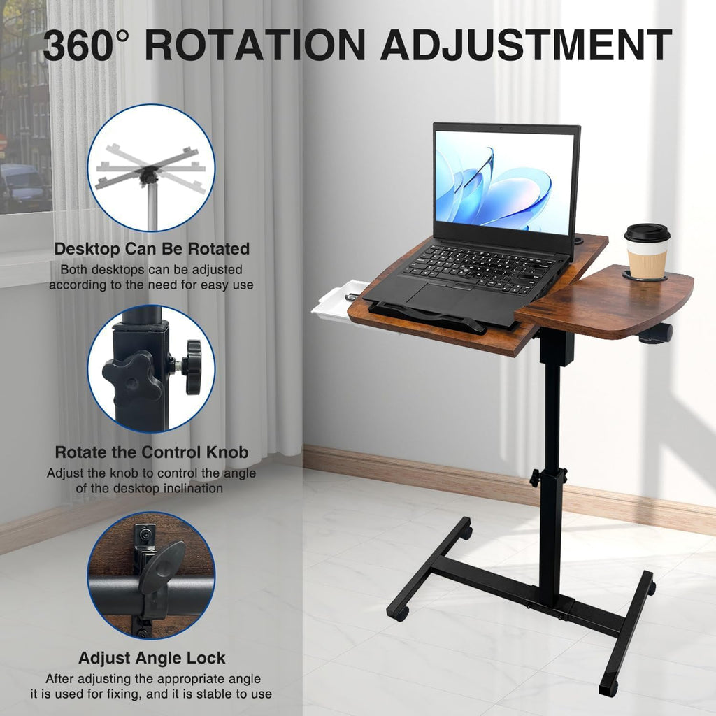 Medical Adjustable Overbed Bedside Table with Wheels & Cup Holder - Image 5