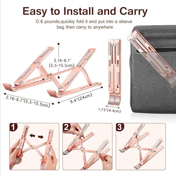 Laptop Stand, iVoler Laptop Holder Riser Computer Tablet Stand, 6 Angles Adjustable Aluminum Ergonomic Foldable Portable Desktop Holder Compatible with MacBook,iPad, HP, Dell10-15.6” Rose Gold - Image 5
