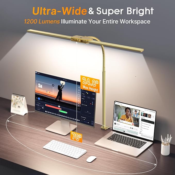 Syrinx LED Desk Lamp for Office Home, Dual Head Eye-Care Architect Lamp | Gesture/Wired Control, Flexible Neck, Bright Desk Light with Memory/Timer, 50 Lighting Modes for Study, Drafting, Gold - Image 8