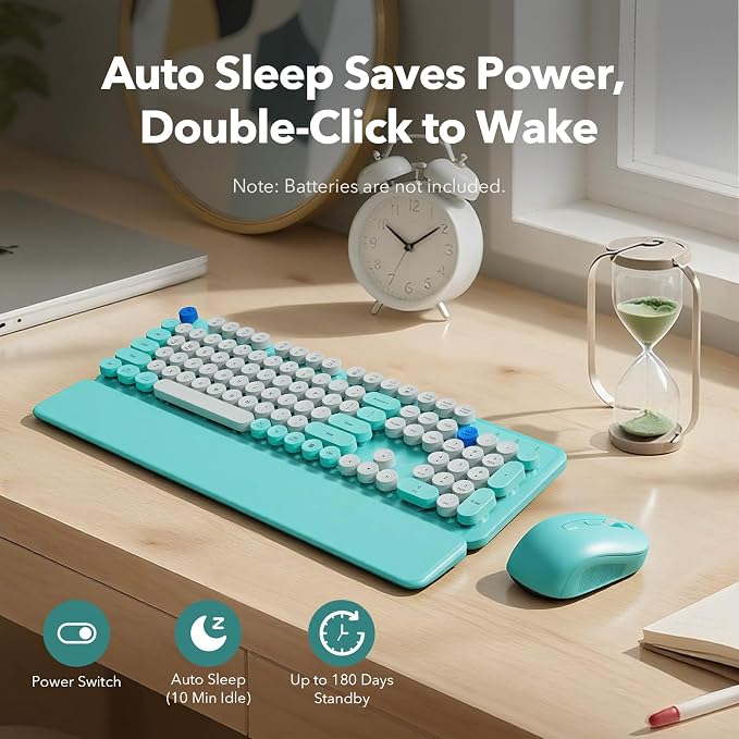 Wireless Keyboard and Mouse Combo, Blue, Round Keycaps, Magnetic Wrist Rest - Image 5