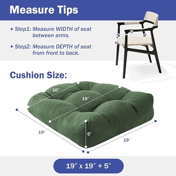 IPYNBAP Outdoor Chair Cushions Set of 2, Patio Chair Cushions with Ties, 19x19+5” Tufted Outdoor Seat Cushions, Waterproof Patio Furniture Cushions, Outdoor Dining Chair Pads, Forest Green - Image 4