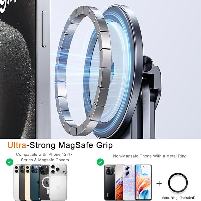 4-in-1 Foldable Laptop Stand, Portable Magnetic Phone Holder | N55 Magnets MagSafe Compatible, Pocket-Sized Tripod Handle for MacBook, iPad, Travel & Vlog, Adjustable Ergonomic View Mount - Image 4