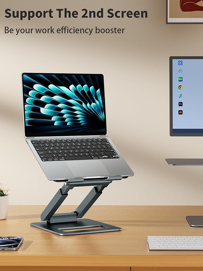 tounee Laptop Stand for Desk Adjustable Height, Telescopic Computer Stand with Pull Out Design Ergonomic Laptop Riser Fits All Laptops 10-17"-Gray - Image 8
