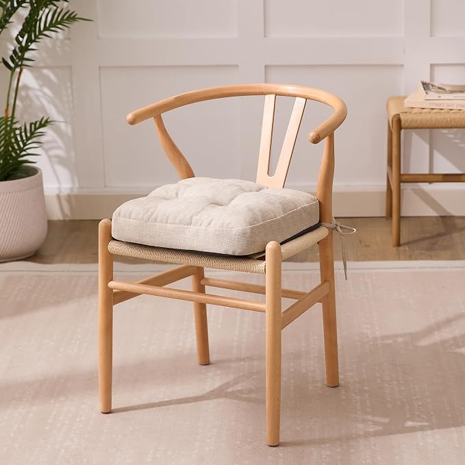 IASEAHK Chair Cushions for Dining Chairs, Dining Chair Cushions, Tufted Indoor Chair Pads with Ties & Non Slip Backing, Seat Cushions for Kitchen Chairs 16.5” x 16.5” x 3.5”, Set of 2, Beige - Image 2