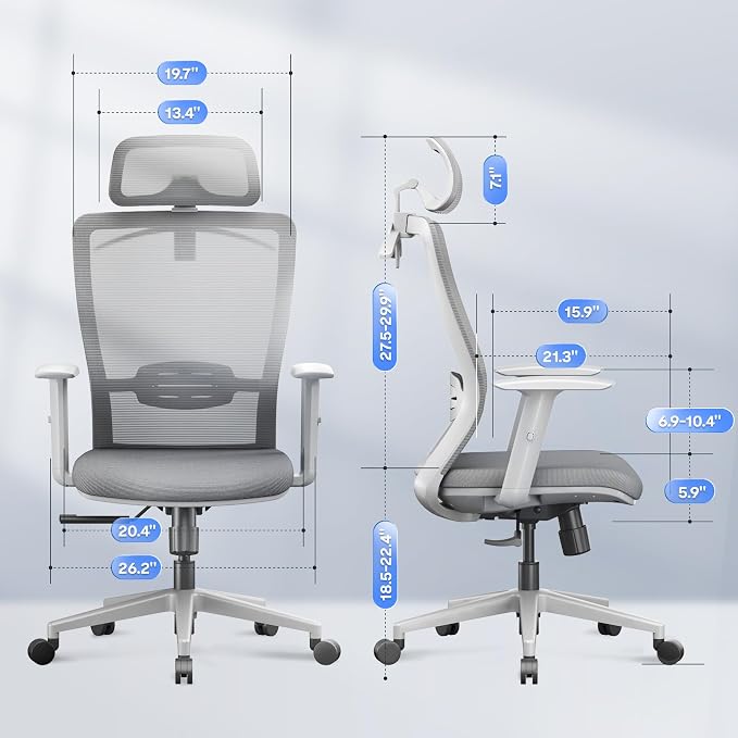 FLEXISPOT Ergonomic Office Chair, High Back Home Office Desk Chairs with Adjustable Lumbar Support, Armrests,90-130° Tilt Lock, Swivel Computer Gaming Chairs for Adults, OC3 Cloud, Light Gray - Image 3