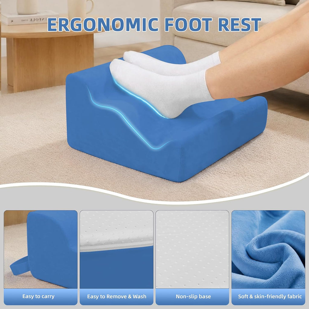 Foot Rest Ergonomic Pillow for Under Desk at Work & Handle Blue - Image 2