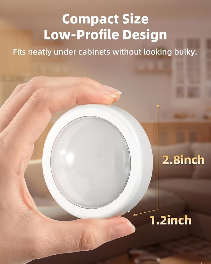 EZVALO 6-Pack RGB Rechargeable Puck Lights with Remote, Mini Under Cabinet Lighting, 2.95'' Tap Lights, 16 RGB Colors & 3 White Color Temps, Dimmable Stick-On Closet Lights for Kitchen, Shelf - Image 2