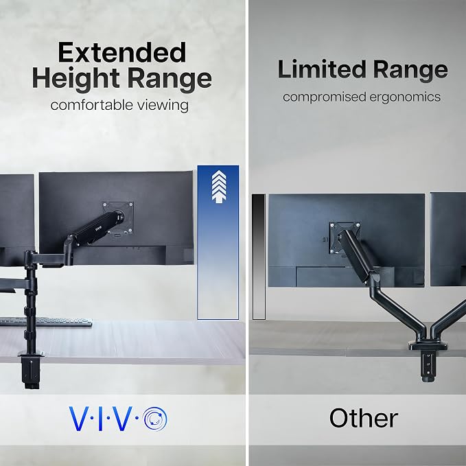 VIVO 17 to 32 inch Dual Mechanical Monitor Mount, 2 Tension Spring Arms, Adjustable Swivel, Rotation, Heavy Duty VESA Desk Stand with C-clamp, Grommet, Max VESA 100x100, Black, STAND-V002K - Image 4