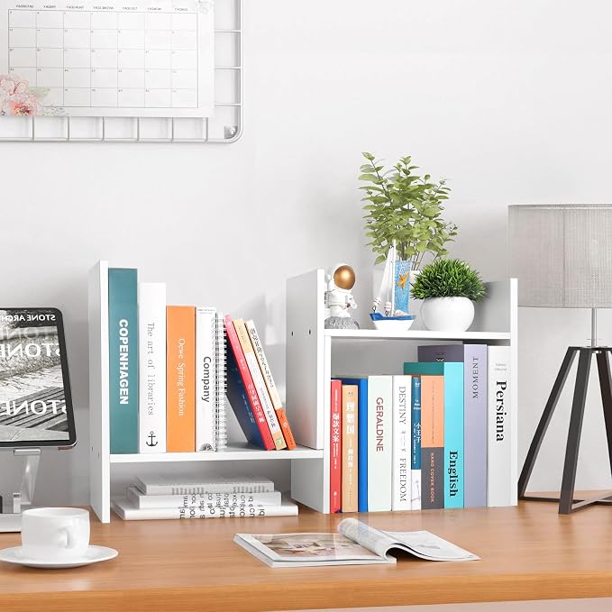 CITLOW Desktop Shelf Organizer - Adjustable Wood Desktop Bookshelf, Table Top Shelves, Desk Book Organizer for Office Supplies and Home Décor (White) - Image 6