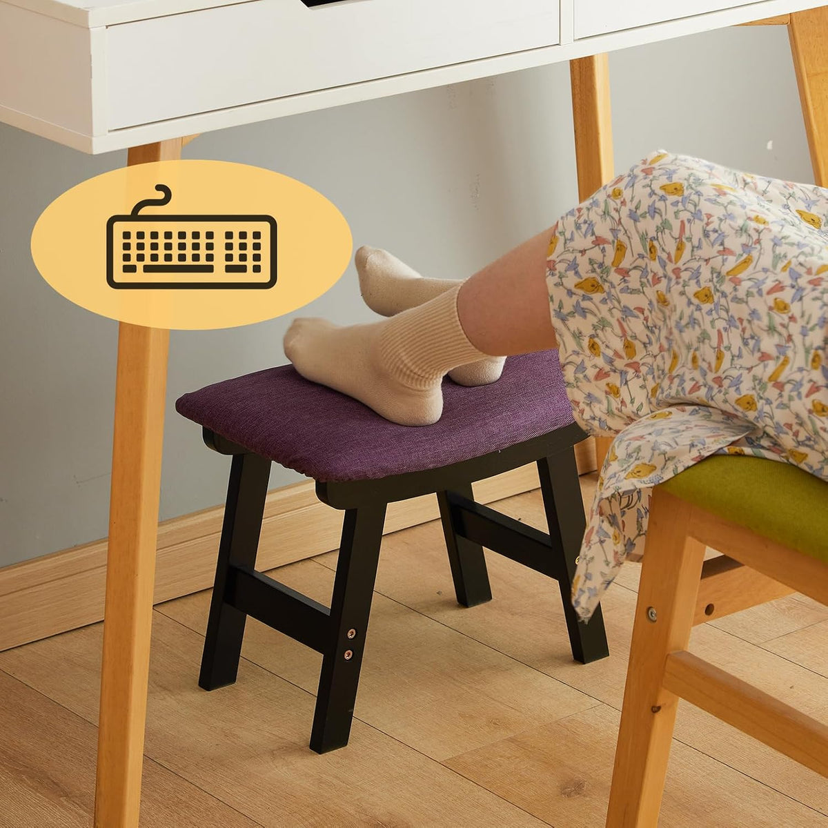 Foot Stool Ottoman Foot Rest Under Desk,Small Stool for Living Room, Bedroom and Kitchen (Black Legs - Purple Stool Surface) - Image 7