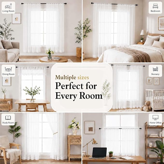 White Short Sheer Curtains 54 Inch Length for Bedroom 2 Panels Set | Light Filtering, Rod Pocket, Elegant Solid Voile Sheer, Living Room Window Treatments, Airy Soft Fabric, 42"W X 54"L - Image 8