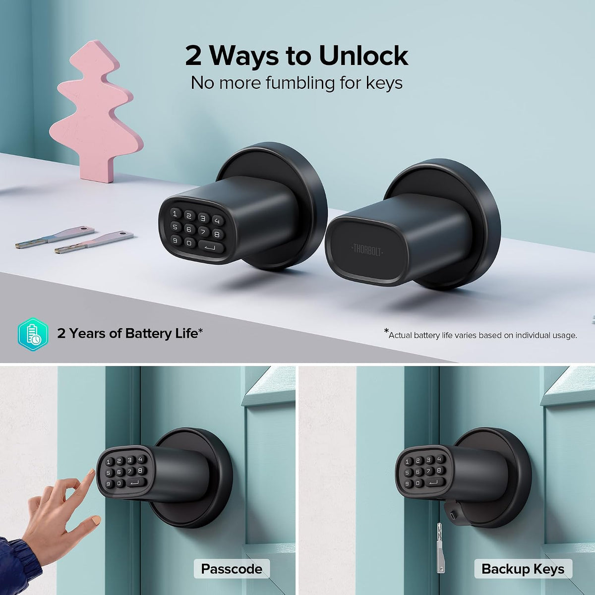 M1 Door Knob with Keypad Keyless Entry for Interior, Black - Image 2