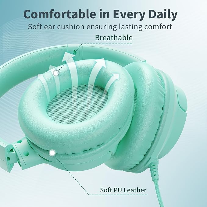 Botesty Sound Headphones Wired with Microphone, Over Ear Foldable 3.5mm Plug in Headphones Corded with 4.9ft Tangle-Free Nylon Cord for Tablet, Laptop, MP3/4, School, Airplane Travel (Green) - Image 6