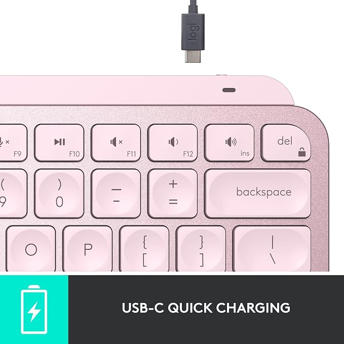 Logitech MX Keys Mini Minimalist Wireless Illuminated Keyboard - Rose | Minimalist, wireless, illuminated, compact, backlit, USB-C, compatible with macOS, iOS, Windows, Linux, Android, metal build - Image 9