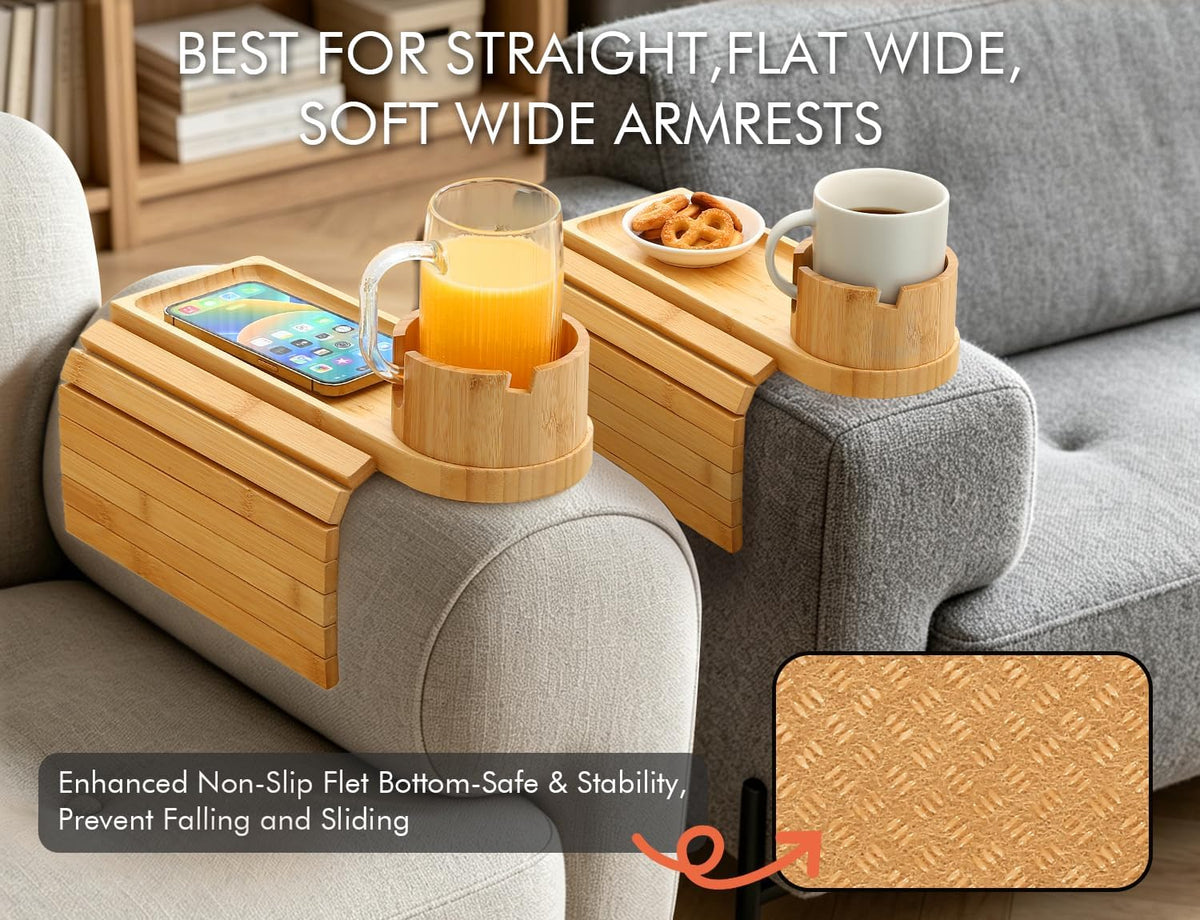 2 Packs Couch Armrest Table,Bamboo Folding Anti Slip Sofa Storage - Image 5