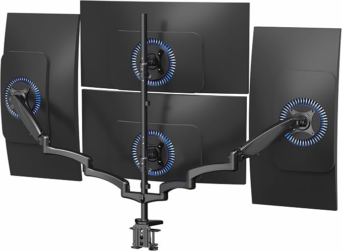 VIVO Quad Pneumatic Monitor Mount for 4 Screens up to 32 inches, Fully Adjustable, Heavy Duty Desk Stand with C-Clamp, Black, STAND-V400G by Unknown