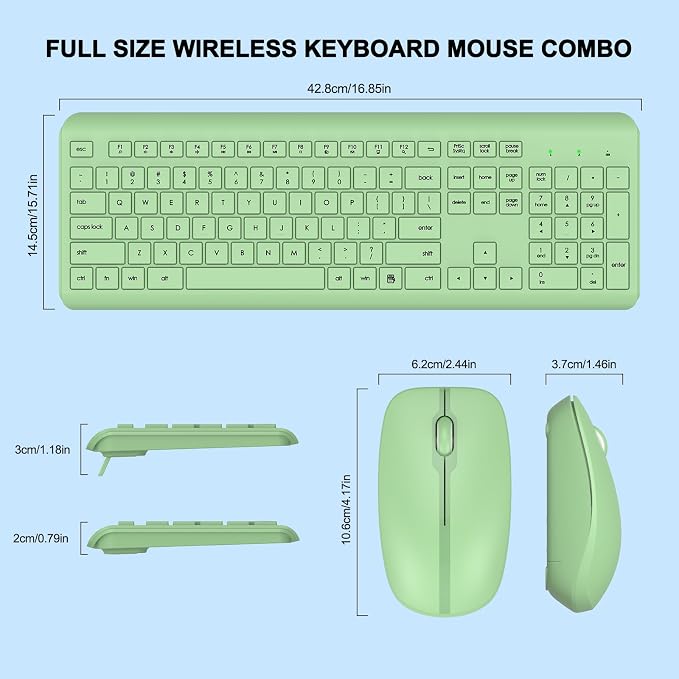 Wireless Keyboard and Mouse Combo, Full-Size Silent Ergonomic Keyboard and Optical Mouse, Long Battery Life, 2.4G Lag-Free Mice Keyboard for Mac, Laptop, PC, Windows(Avocado Green) - Image 7
