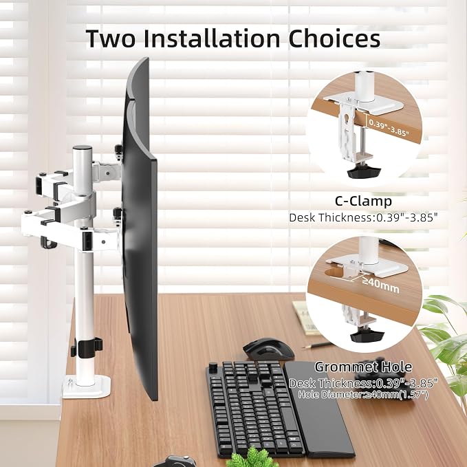 Suptek Dual Monitor Desk Mount, Adjustable Dual Monitor Arm for 2 Monitor Screens up to 43 inch, 15.75" Pole Monitor Stand for Desk, Holds up to 22 lbs,White(MD9442LW) - Image 5