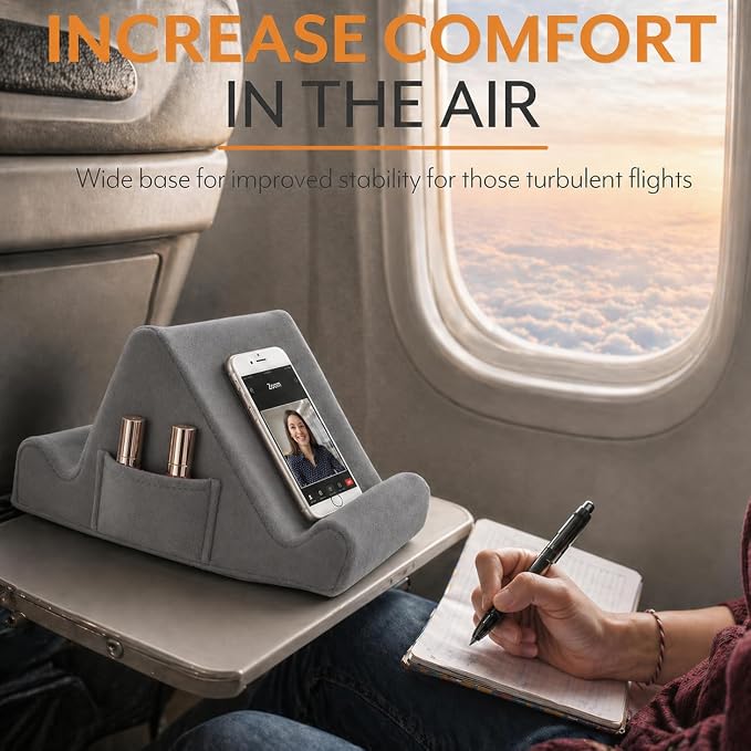 Brookstone Tablet Lap Cushion - Tablet/Phone/Ebook Holder for Bed, Flights, and Travel, Memory Foam Lap Desk for Reading and Hands Free Viewing, Compatible iPad and Kindle Accessories, Grey - Image 3