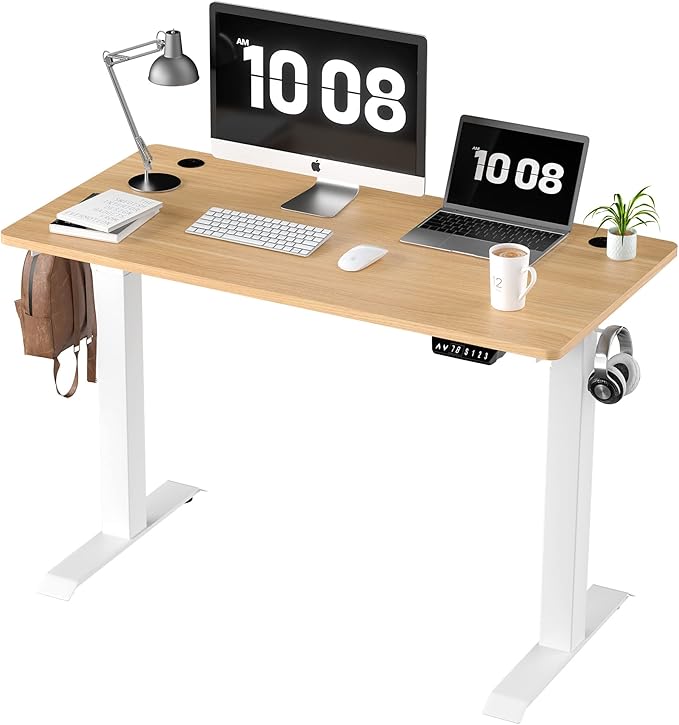 Shintenchi Standing Desk, Height Adjustable Electric Sit Stand up Desk, Ergonomic Rising Computer Table, 48x24 Inch Modern Lift Gaming Desk Workstation for Home Office, White & Walnut by Shintenchi%7CFurnitureMadeforRealLife