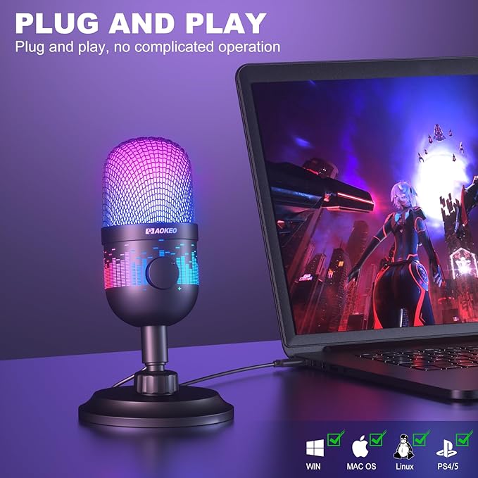 USB Gaming Microphone, Condenser Microphone for PC/MAC/PS4/PS5/Phone-Cardioid Mic with RGB Lighting - Image 6
