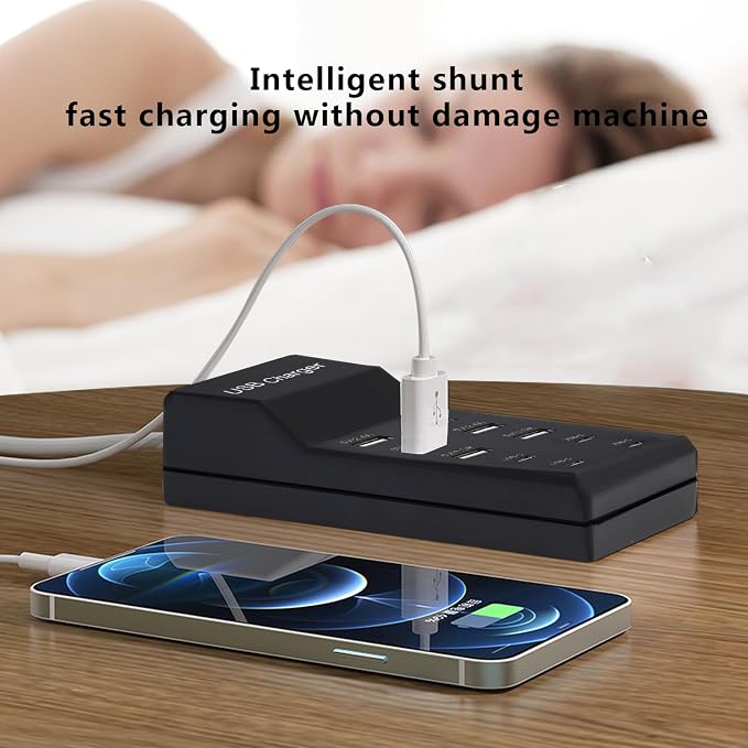 USB Charger,50W USB Charging Station with 10-Port (6 USB-A Port & 4 USB-C Port) Compatible with iPhone 15/14/13/12/11/X/8/7/6 Phones, Watch,Tablets, Smartphones Black - Image 4