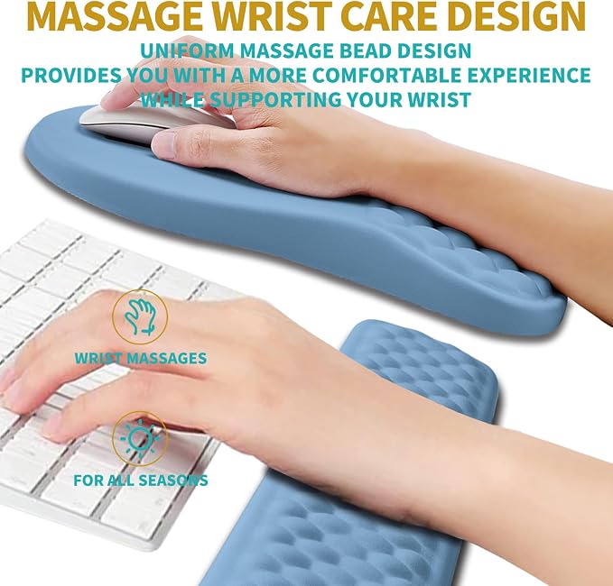 Hokafenle 2 in 1 Ergonomic Mouse Pad Wrist Support & Wrist Rest for Computer Keyboard Set, with Relieve Carpal Tunnel Pain Massage Bulge and Full Memory Gel Design (2In1 Set, Lake Blue) - Image 4