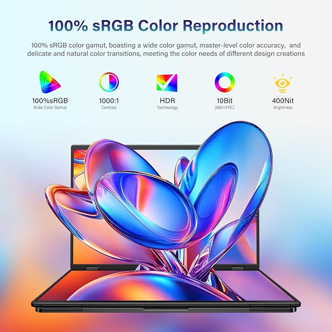 InnoView 18.5" Dual Portable Monitor 2K 200Hz 100% sRGB - Foldable & Stackable Design with 315° Screen Adjustment & 180° Stand | DP/USB-C/HDMI, Second Monitor for Laptop, Mac, Windows - Image 2